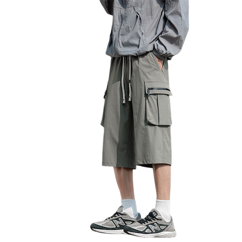 Foss Phil Breathable Quick-Dry Capri Pants for Men, Spring And Summer Loose-Fit Cargo Straight-Leg Casual Trousers K172 Green XL