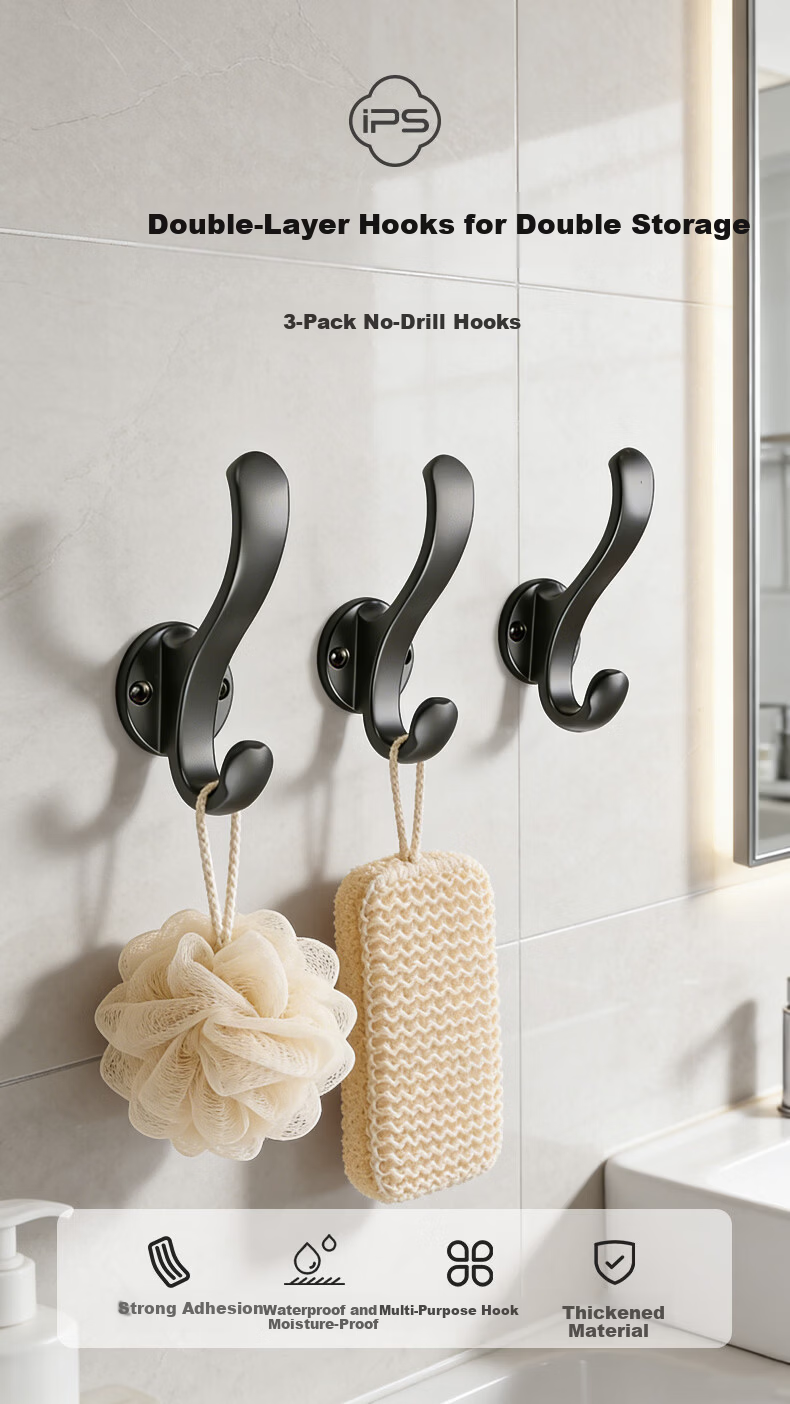 Baoshi Door-Back Hook, No Drilling Required, Coat Rack Storage Shelf, Heavy-Duty Load-Bearing Aluminum Alloy, Super Strong Adhesion, Bedroom 1