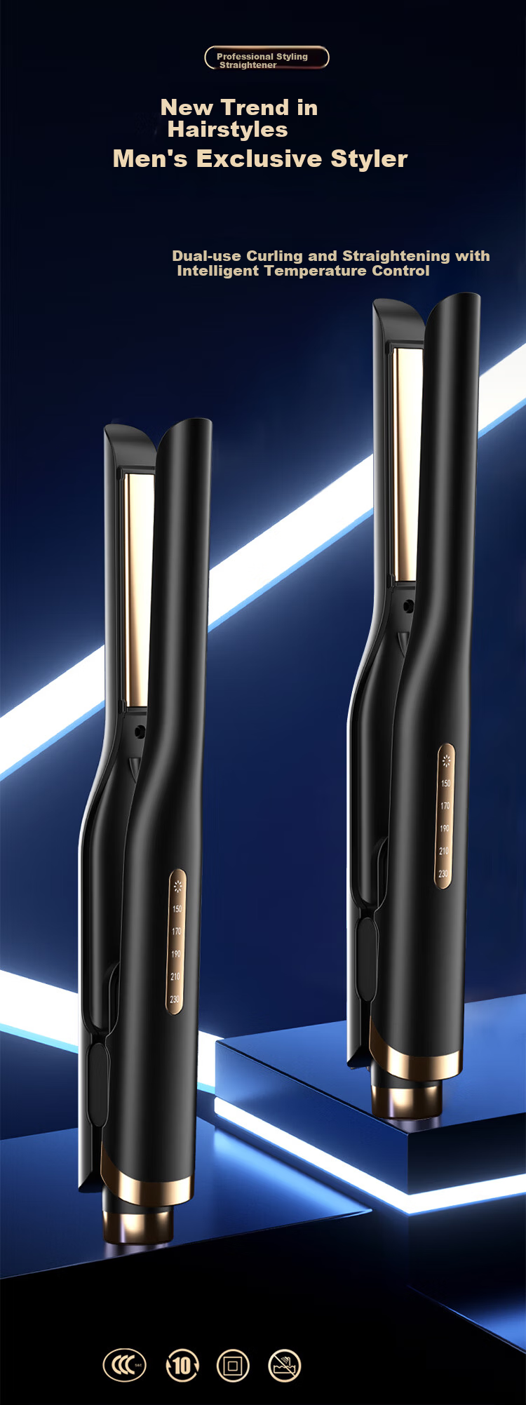 RTICS Men's Hair Straightener and Curler Dual-Use Ionic Hair Styling Iron for Bangs 1