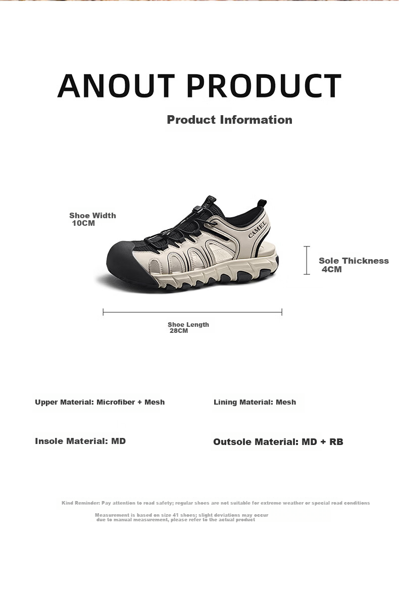 CAMEL Summer Breathable Anti-Kick Slip-On Outdoor Hiking Casual Sports Sandals G16M076036 Off-White/Black Size 38 13