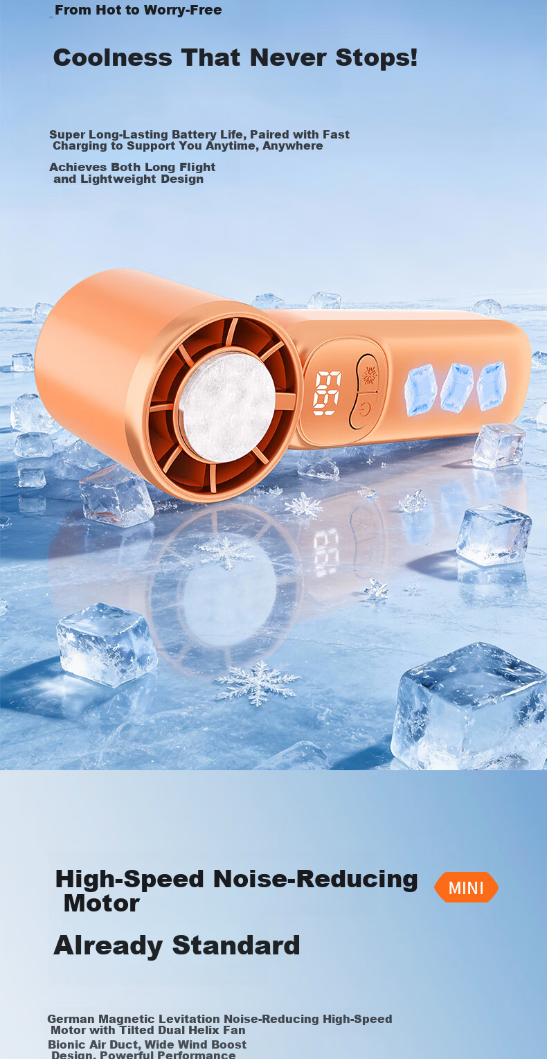 Kelang Xingsheng Handheld Fan 3000mAh Long Battery Life 199-Speed Ultra High Wind Type-C Charging Mini Outdoor Student Dormitory Silent Bladeless Fan FS966 Sky Blue 8