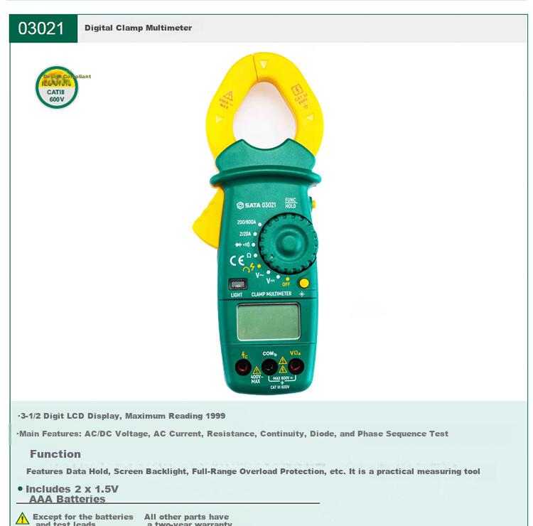 SATA 03005 Handheld Multimeter Digital Clamp Meter Capacitance Resistance Voltage Tester 12