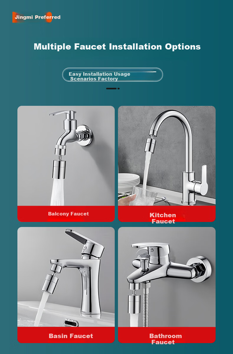 Jingmi Premium Faucet Aerator Extender 2-Mode Splash-Proof Kitchen Basin Adapter 360° Swivel Connector 1