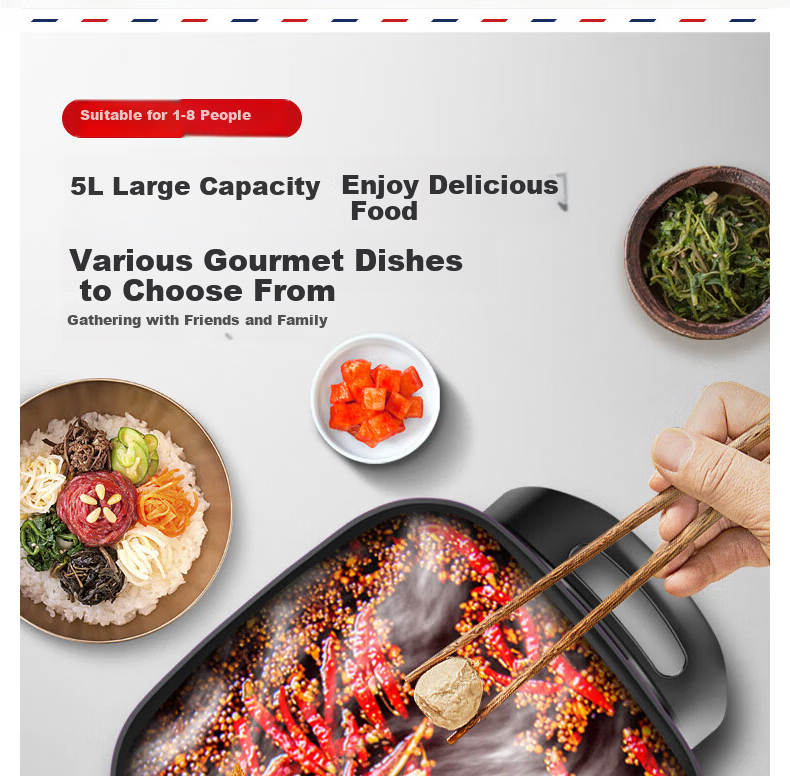 Yiduo 5L Maifan Stone Multifunctional Electric Cooker Multi-Functional Electric Frying Pan Korean Electric Hot Pot Non-Stick Dormitory Cooking Grill Fish All-in-One Small Electric Pot XBJT-HG211 4