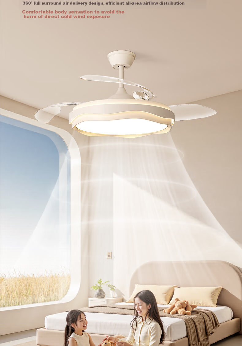 Kuka LED Cream Style Invisible Ceiling Fan Light for Living Room and Dining Room Silent Ceiling Fan with Downrod - Three Colors [Installation Included] 7