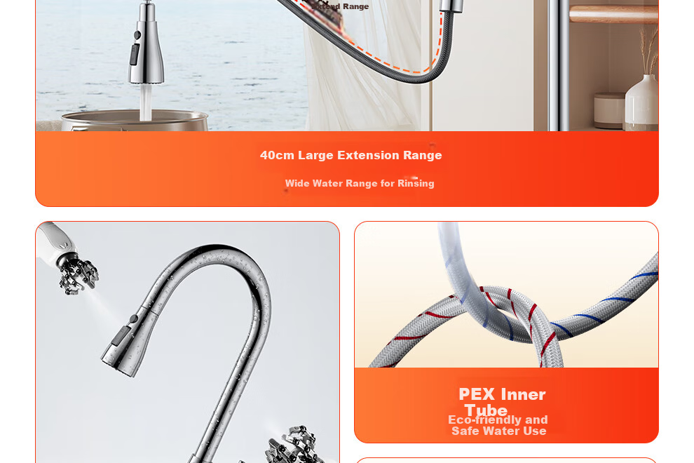 ARROW HY Kitchen Hot and Cold Water Faucet Splash-Proof Rotatable Brass Pull-Out Faucet AE45303CP 4