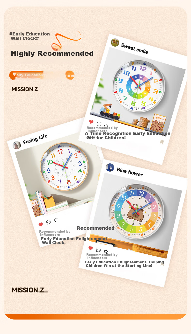 Zhong Xiaobai Wall Clock 2026 New Cartoon Silent Quartz Clock for Living Room Kids Bedroom No Drilling Required 3