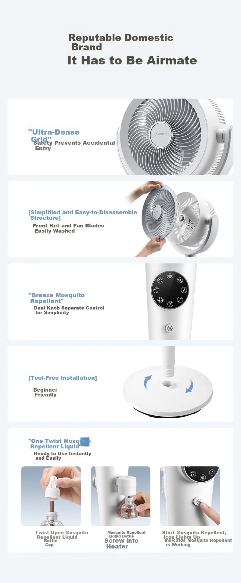 AIRMATE Air Purifying Mosquito Repellent Oscillating Desktop Table Fan Quiet Energy-Saving Bedroom Dormitory Floor Fan with Strong Wind and Gentle Breeze 8