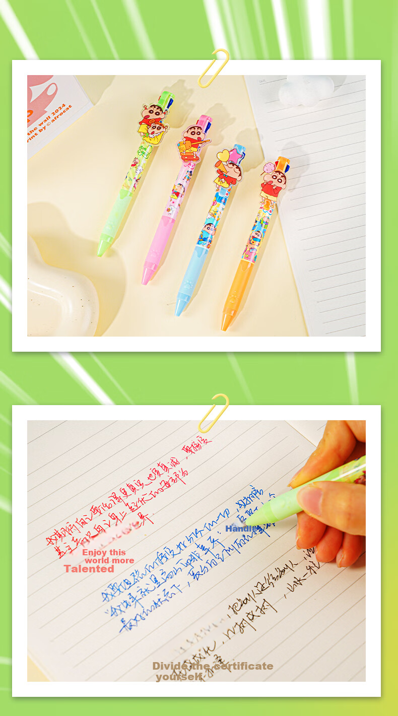 Joytop Crayon Shin-chan Limited Edition 3-Color 0.5mm Quick-Dry Retractable Gel Pen Student Stationery Signature Pen 5