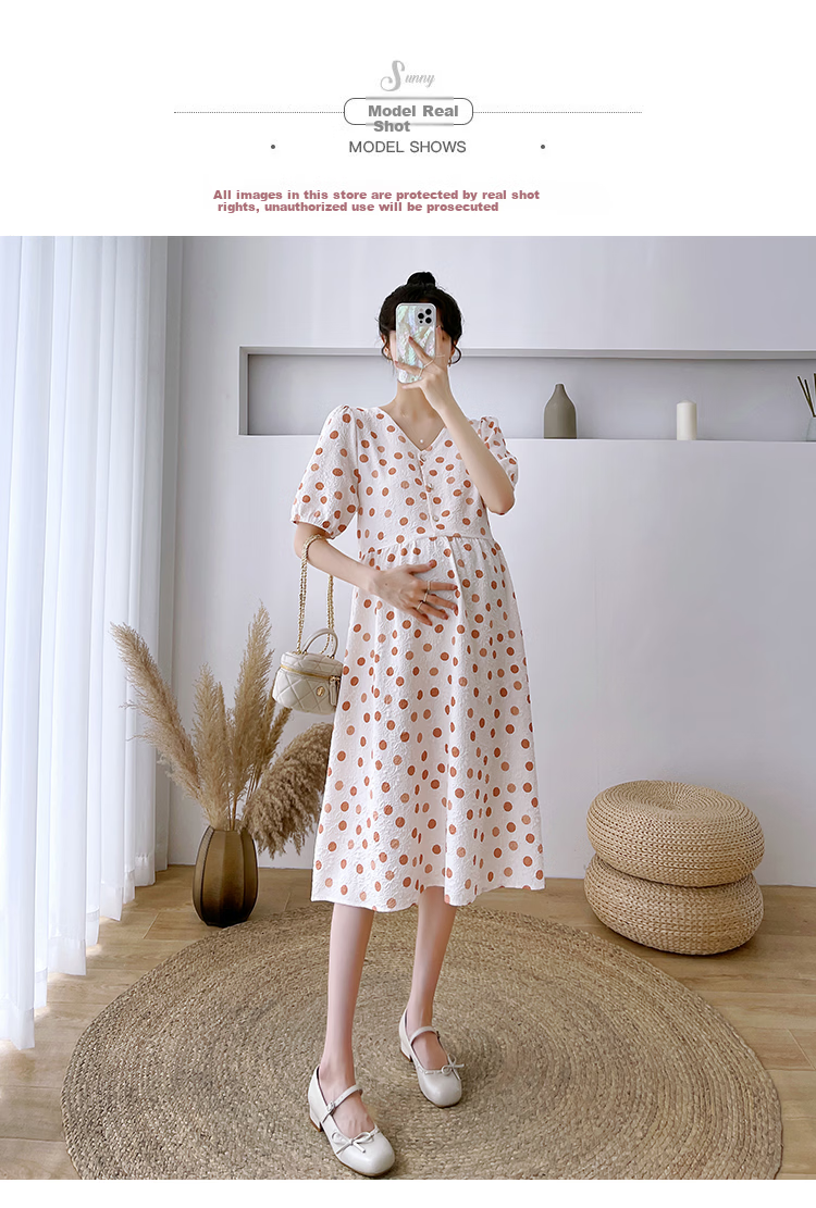JOYNCLEON Maternity Summer Dress Lightweight Plus Size Loose Polka Dot Floral Long Dress Orange XL Jly157192 11