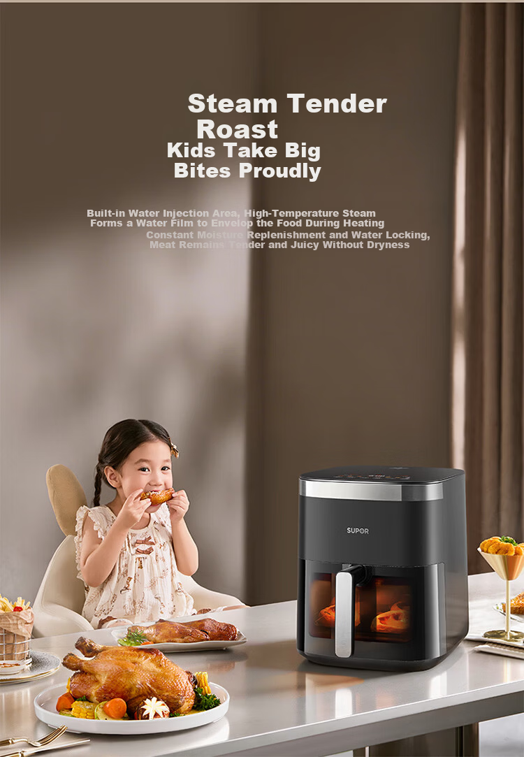 SUPOR Tornado Air Fryer Dual Heat Source 6.5L Fully Automatic Fryer and Oven Titanium New Steam Tender Fry KD65D852 19