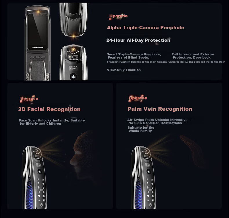 ALPHA AURORA Smart Door Lock P14FVM Upgraded Palm Vein Facial Recognition Password Lock with Free On-site Installation 7