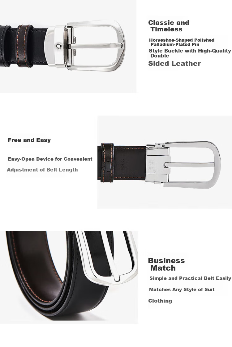 MONTBLANC Horseshoe Buckle Black and Brown Reversible Leather Belt 3cm 114412 [Gift] 4