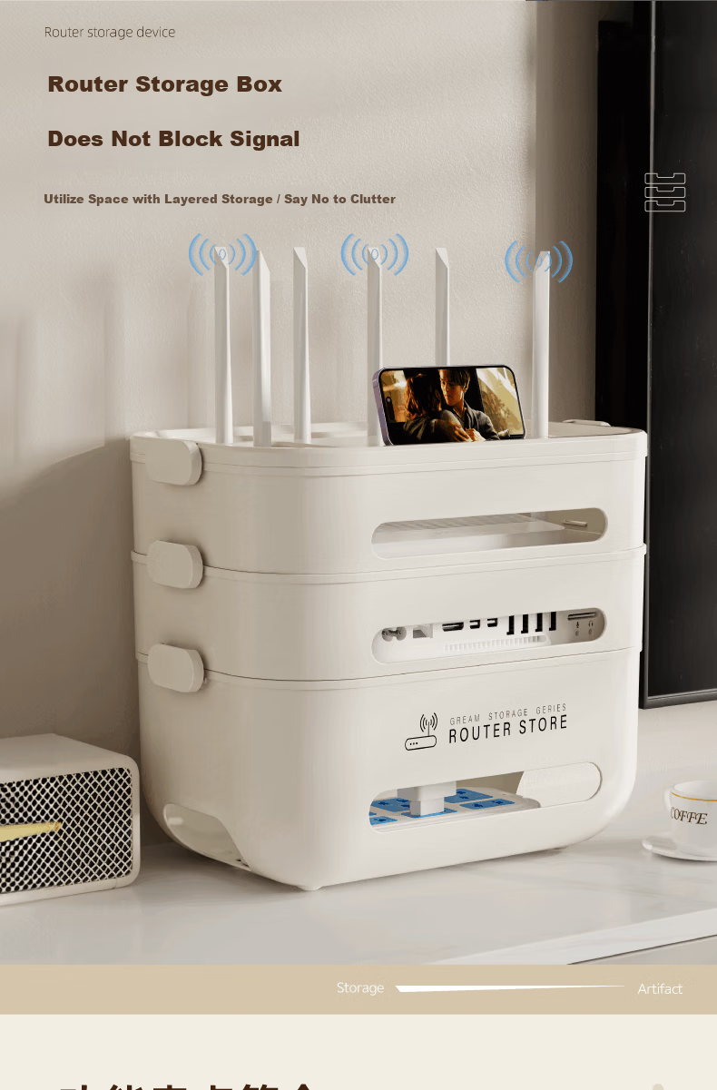 OLA XIANG WiFi Router Storage Box Stand TV Set-Top Box Hidden Organizer Socket Broadband Cable Management Tool 1