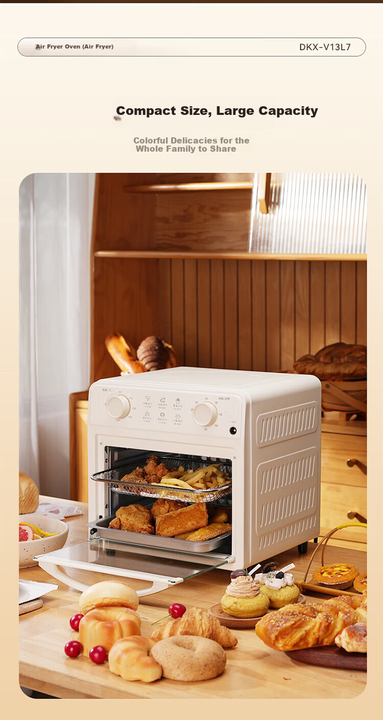 Bear TikTok Upgraded 13L Air Fryer Oven Combo Multifunctional Household Grill Baking Heating Micro-Steam Low-Fat Oil-Less Tender Fry Double Layer 15