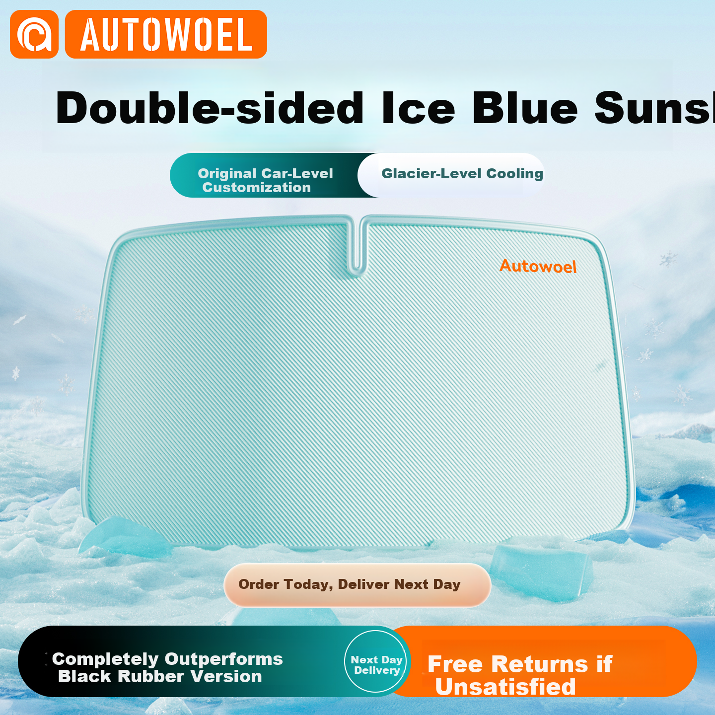 AUTOWOEL True Double-Layer Car Sunshade Umbrella Front Windshield Sunshade Curtain Heat Insulation Sunscreen Windshield Cover for Tesla