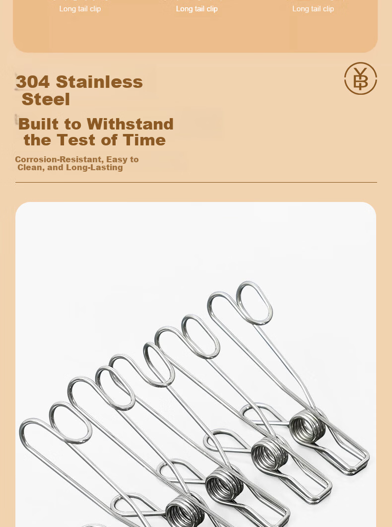 Bingyou 304 Stainless Steel Clothes Peg Long Tail Hook Clip Steel Wire Clip Multi-Functional Windproof Clothes and Socks Clip 3