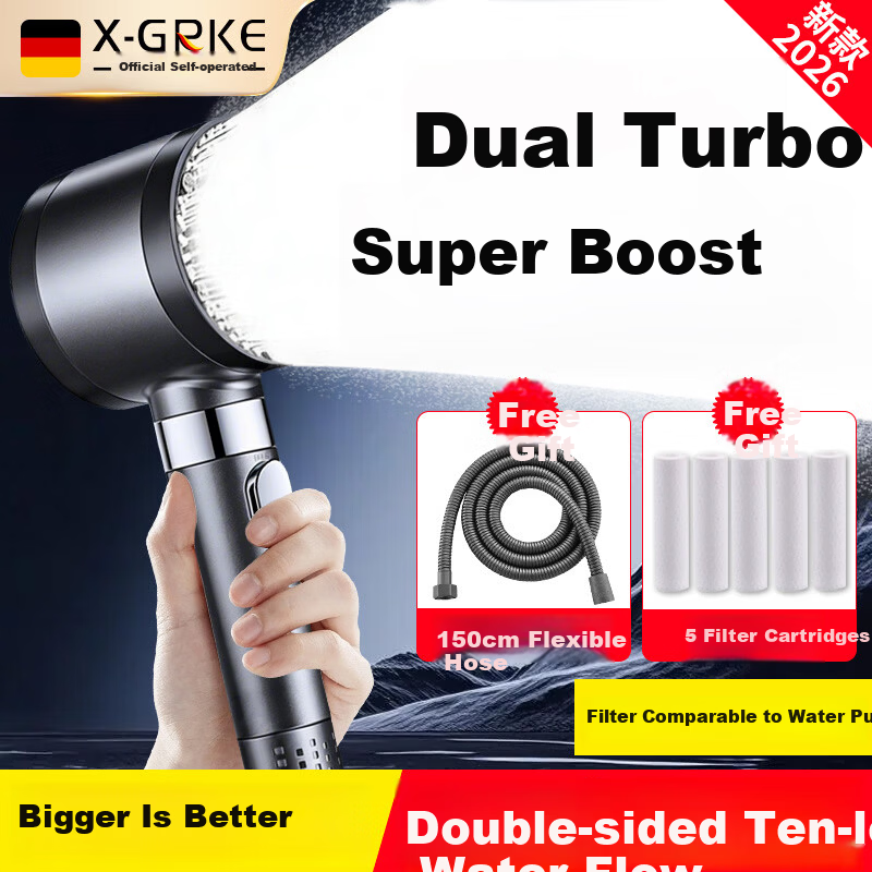 X-GRKE [Germany] High-Pressure Shower Head Set with Hose, Powerful Water Flow, Shower Filter Kit