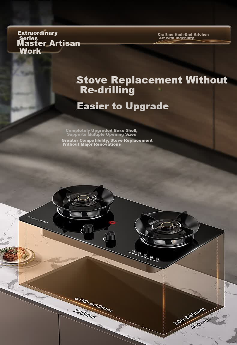 Royalstar Extraordinary Series Gas Stove Natural Gas Double Burner Built-in Nine-Chamber Dual Burner Tabletop High Heat Stove First-Level Energy Efficiency 70% Thermal Efficiency JZT-R55-2 11
