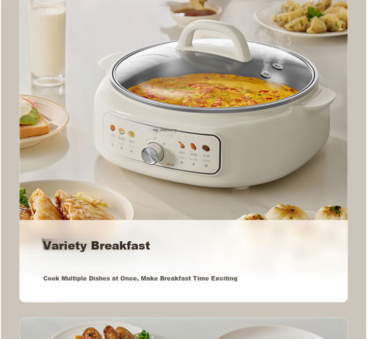Joyoung JK30-GK339 Household Grill Pan 304 Stainless Steel Non-Coated Inner Pot Breakfast Maker Deepened Body Electric Griddle Multi-Function Electric Frying Pan 10