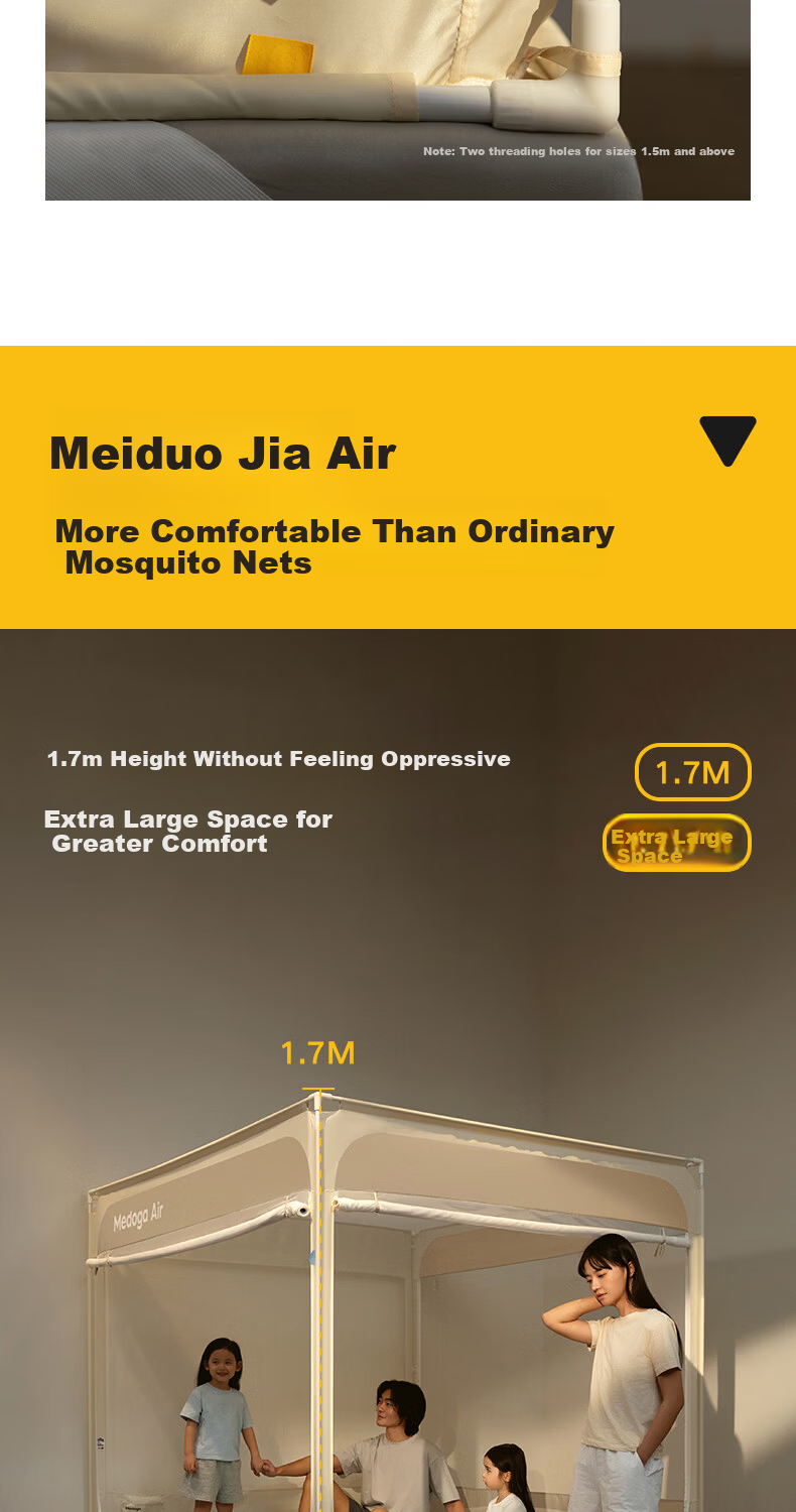 Meiduo Jia Air2 Baby Anti-Fall Mosquito Net Bed Rail 1.2x2m Home Light Blue with Threaded Three-Way Connector and Straps 19