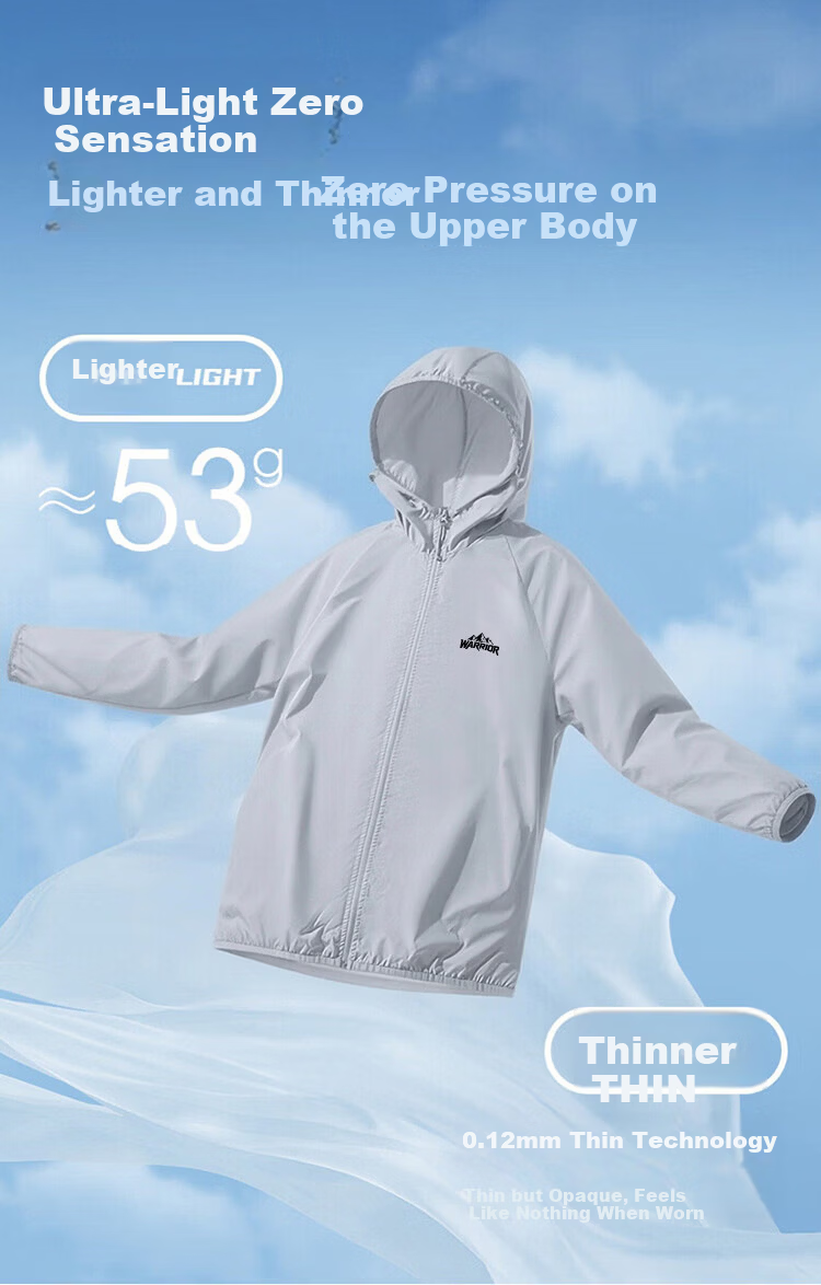 Warrior Men's Summer Sunscreen Jacket Ice Silk UV Protection Lightweight Breathable Fishing Skin Jacket Light Gray 3XL 2