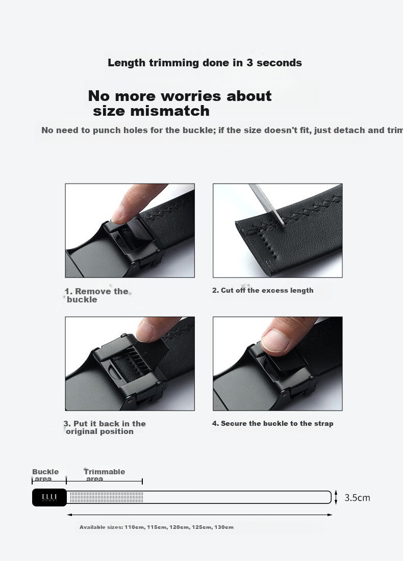 ELLE HOMME French Brand Men's Genuine Leather Automatic Buckle Belt Cowhide Waistband Gift Box Birthday Gift for Husband Father's Day 14