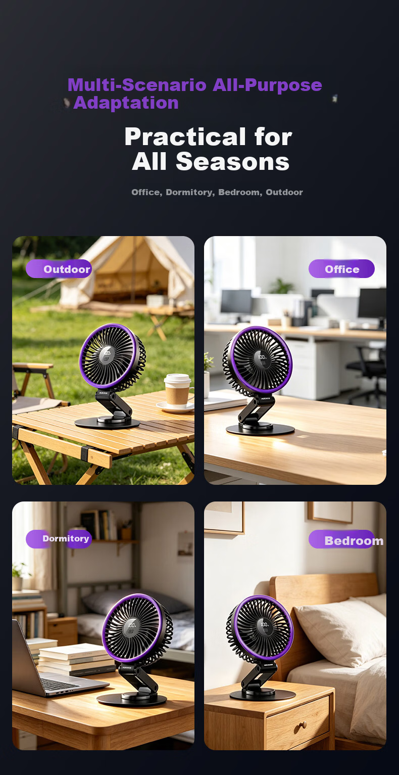 AUX Desktop Electric Fan Small Table Fan Dormitory Office Desktop Mini Fan Air Circulation Fan Energy-Saving Home Use 1800mAh 5-Speed Foldable 13