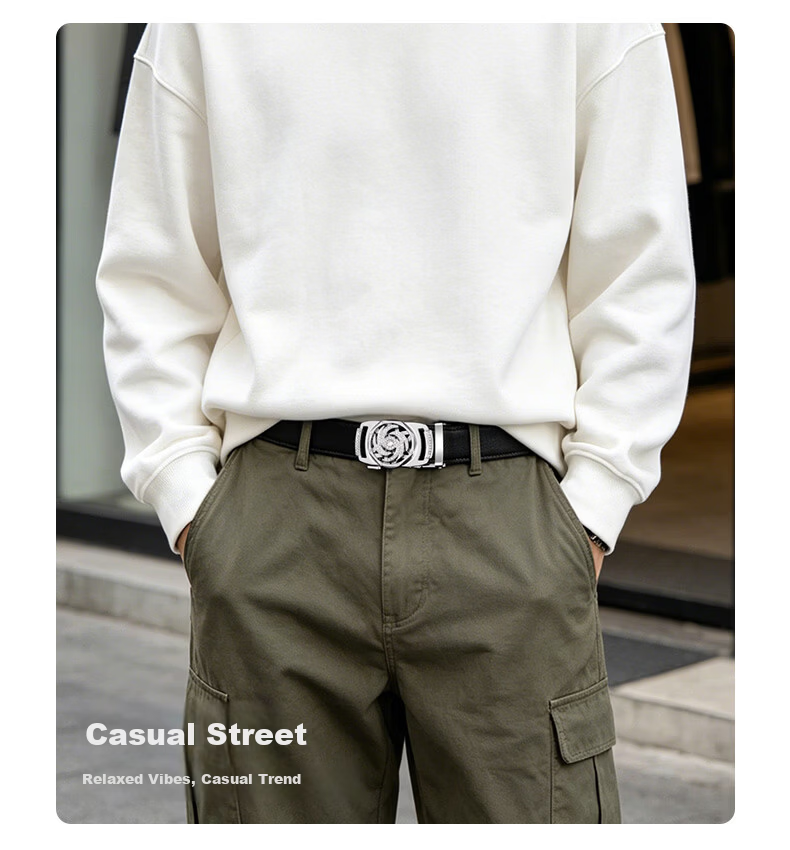 CARTELO "Fortune Turn" Men's Business Casual Genuine Leather Automatic Buckle Belt Gift for Boyfriend Husband Father 10