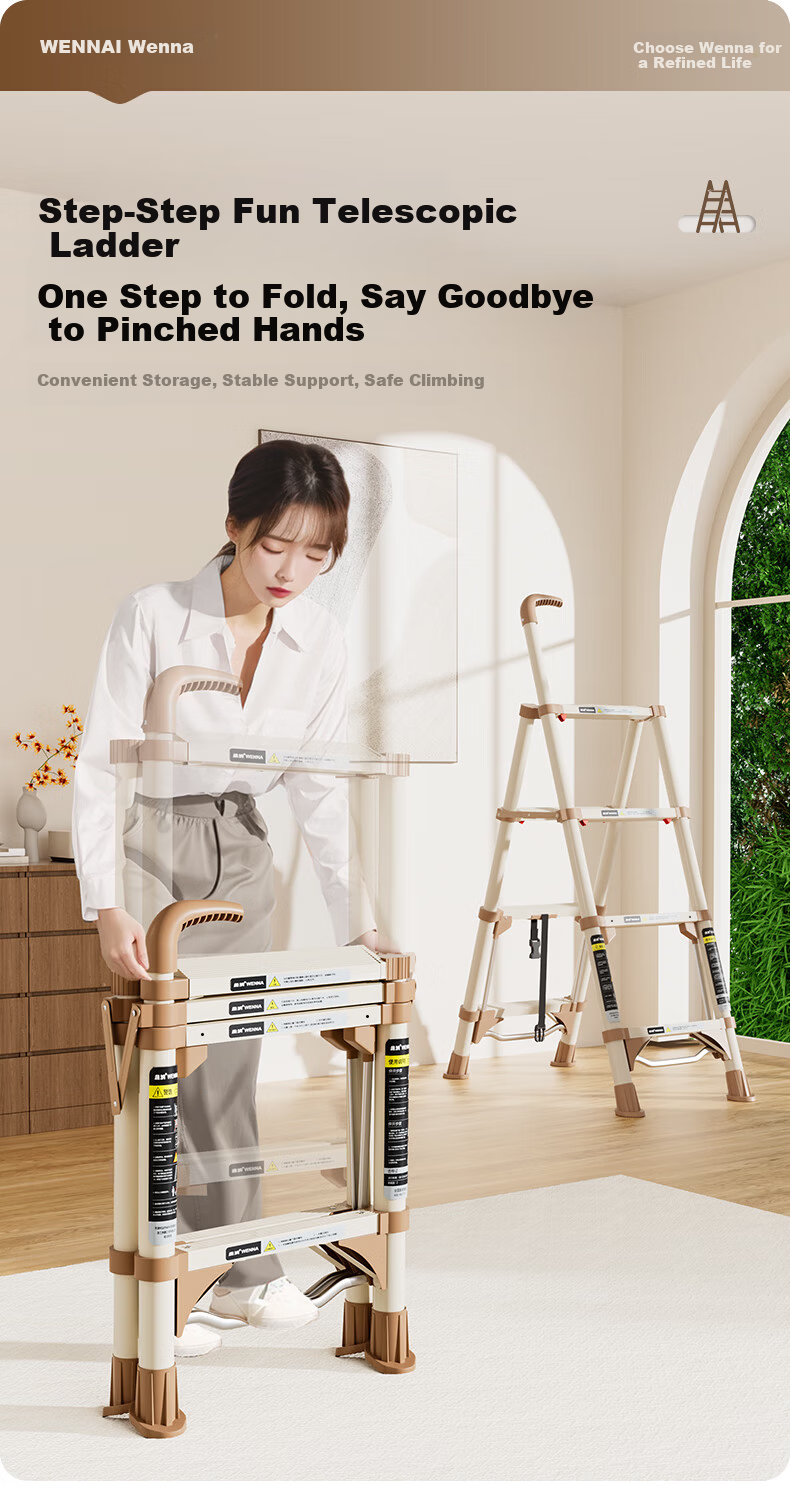 Wenna Household Telescopic Ladder Foldable Multifunctional 5-Step Carbon Steel A-Frame Adjustable Ladder 2