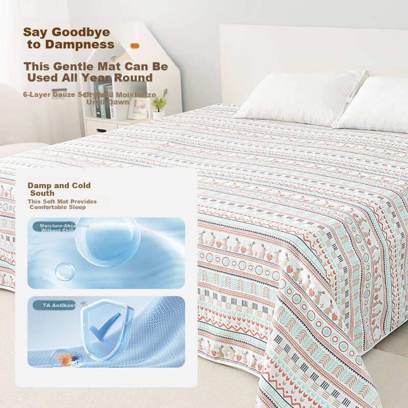 Baby Face Summer 6-Layer Gauze Soft Cooling Mat Baby Crib Sheet Class A Skin-Friendly Breathable Non-Sweat 65*120CM