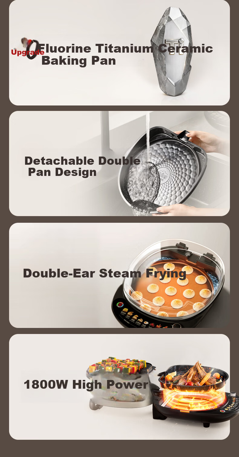 SUPOR Electric Griddle 0 Fluorine Titanium Ceramic Removable Upper and Lower Plates Double-Sided Heating Pancake Maker Breakfast Grill Antibacterial Coating JJ30RQ810 1