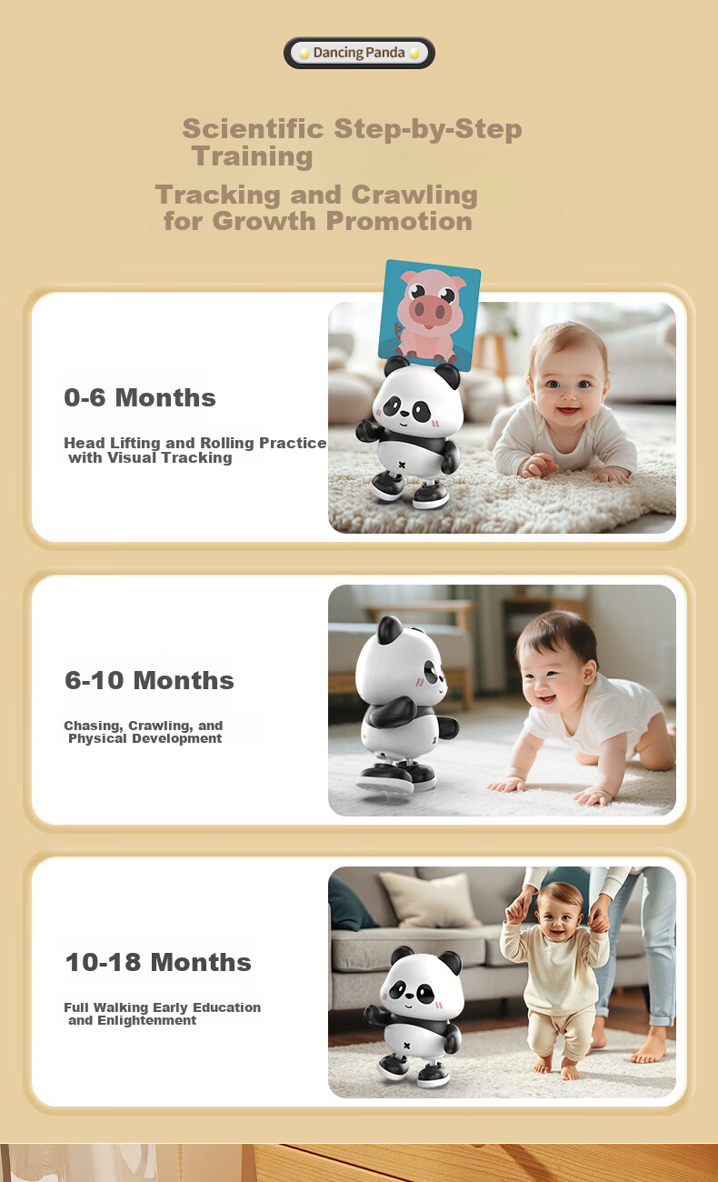 PEIQIMAMA Electric Panda Dancing Singing Toy Infant Head Lifting Training Device 0-6 Months Baby Visual Tracking Crawling Early Education 3