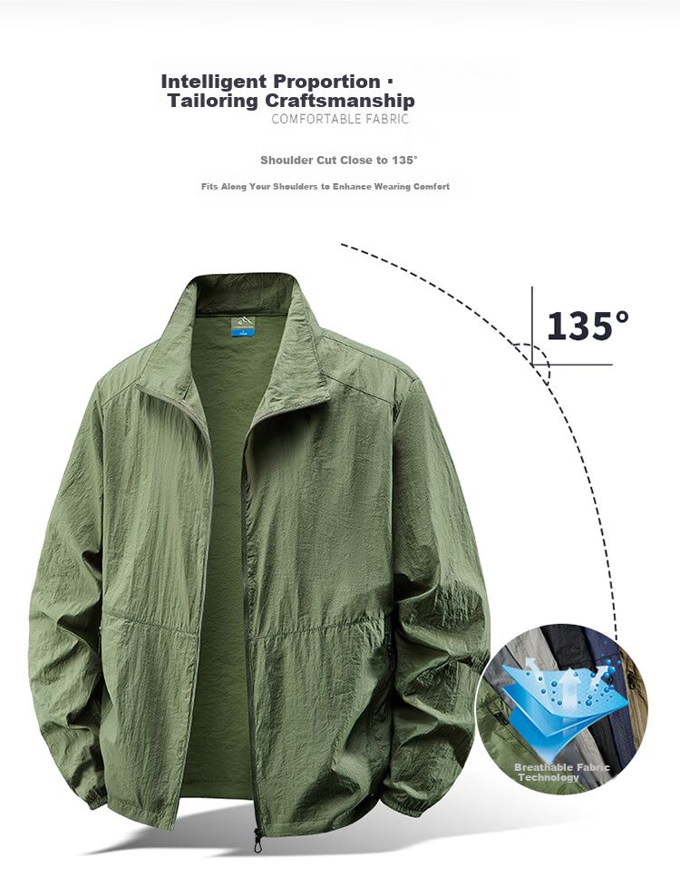 TUCANO Men's Summer Ice Silk Sun Protection Jacket Breathable Thin Stand Collar Quick-Dry Outerwear Light Gray 2XL 6