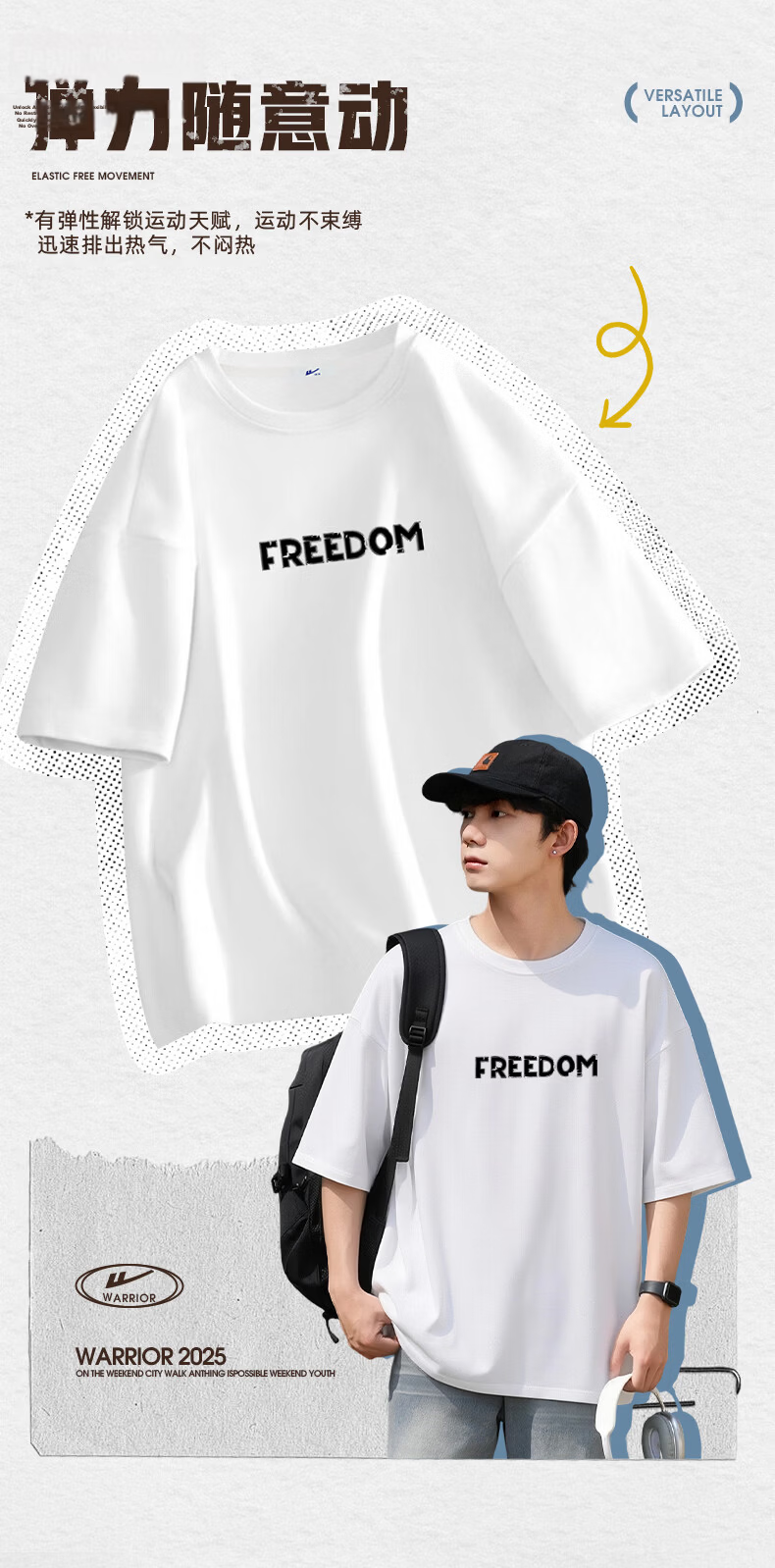 Warrior Men's Summer Short Sleeve T-Shirt Breathable Sweat-Absorbing Crew Neck Basic Printed Top 4