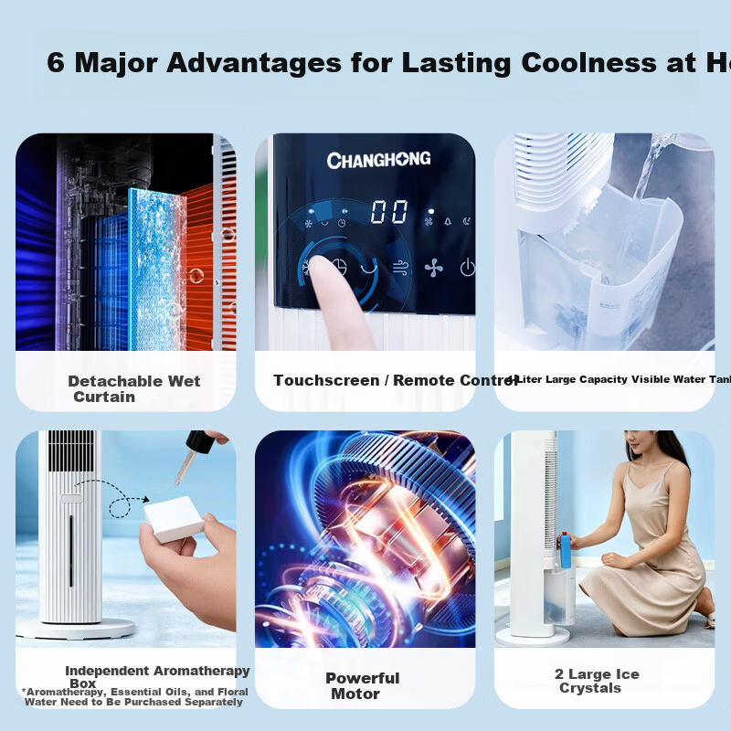 CHANGHONG Home Air Conditioner Fan Remote Control Humidifying Cooling Fan Living Room Floor Cooling Machine Bedroom Office Kitchen Energy-Saving Water Cooling Tower Fan Portable High Wind Small Air Co
