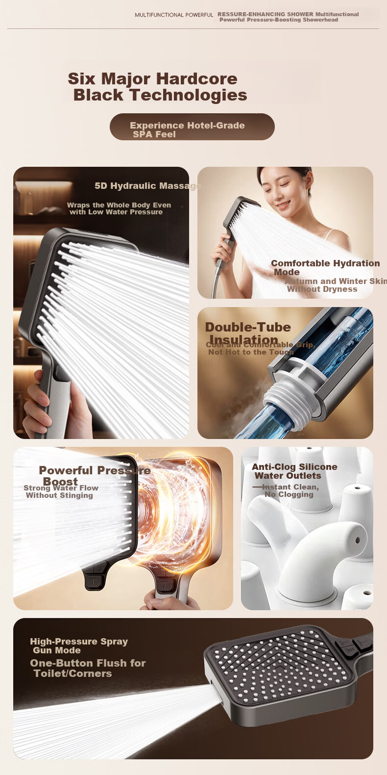 WUZORY [Germany] High-Pressure Shower Head Powerful Bathroom Multi-Function Handheld Shower Sprayer 3