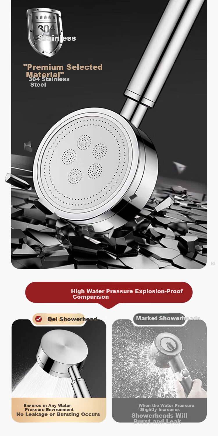 Del 28-Year Brand 304 Stainless Steel High-Pressure Shower Set Two-Piece Stainless Steel Booster Showerhead 8