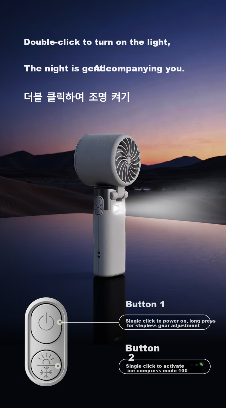 LOCK&LOCK Handheld Mini Fan Semiconductor Cooling Portable Foldable Outdoor Neck Hanging Desktop Rechargeable Long Battery Life 100-Speed High Wind 4000mAh Ice Fun - Sea Salt White Grapefruit 12