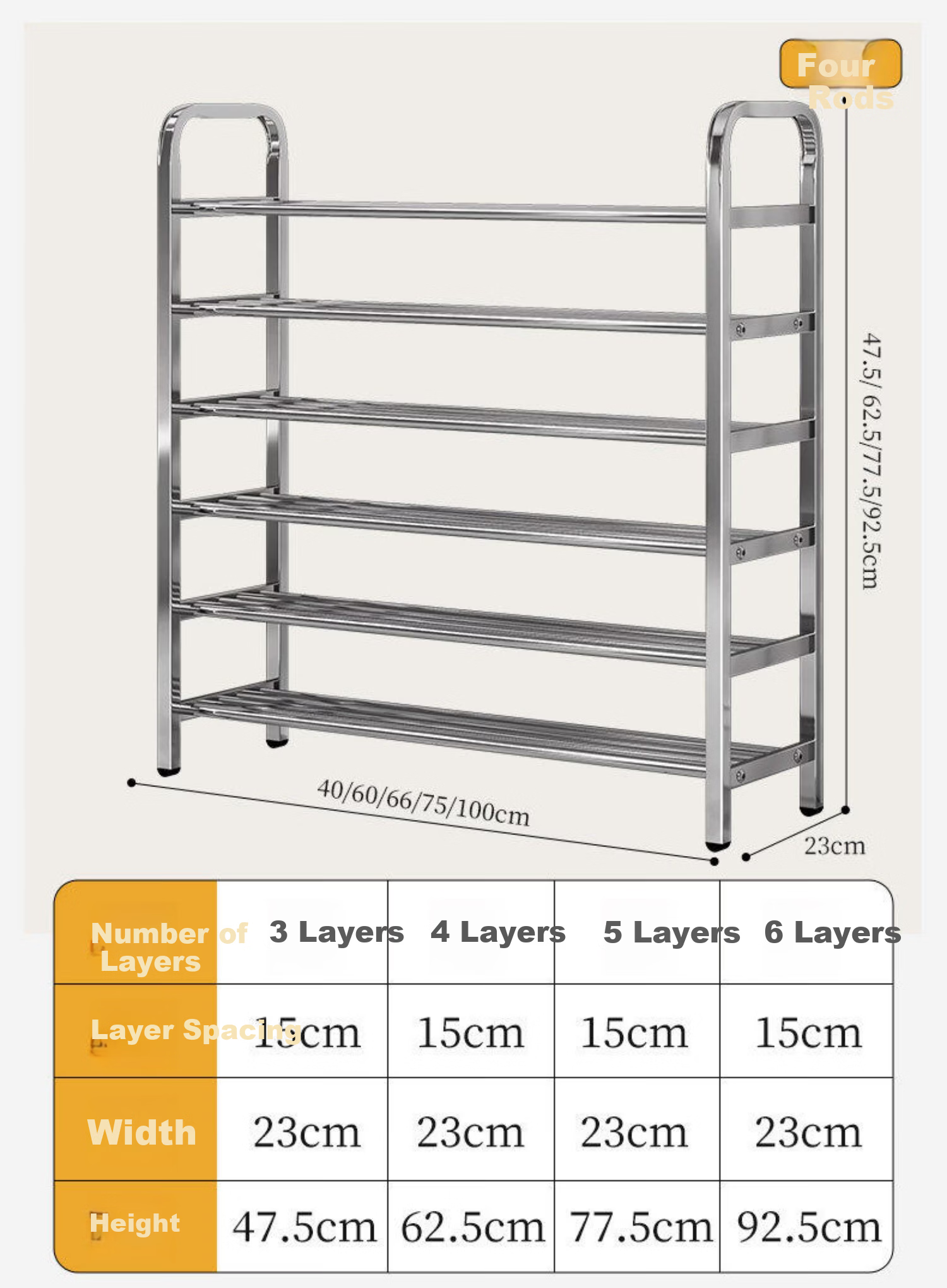 Jiajieshi Stainless Steel Shoe Rack Simple Home Entrance Dormitory Indoor Multi-layer Storage Shoe Rack Five Layers 60cm 9