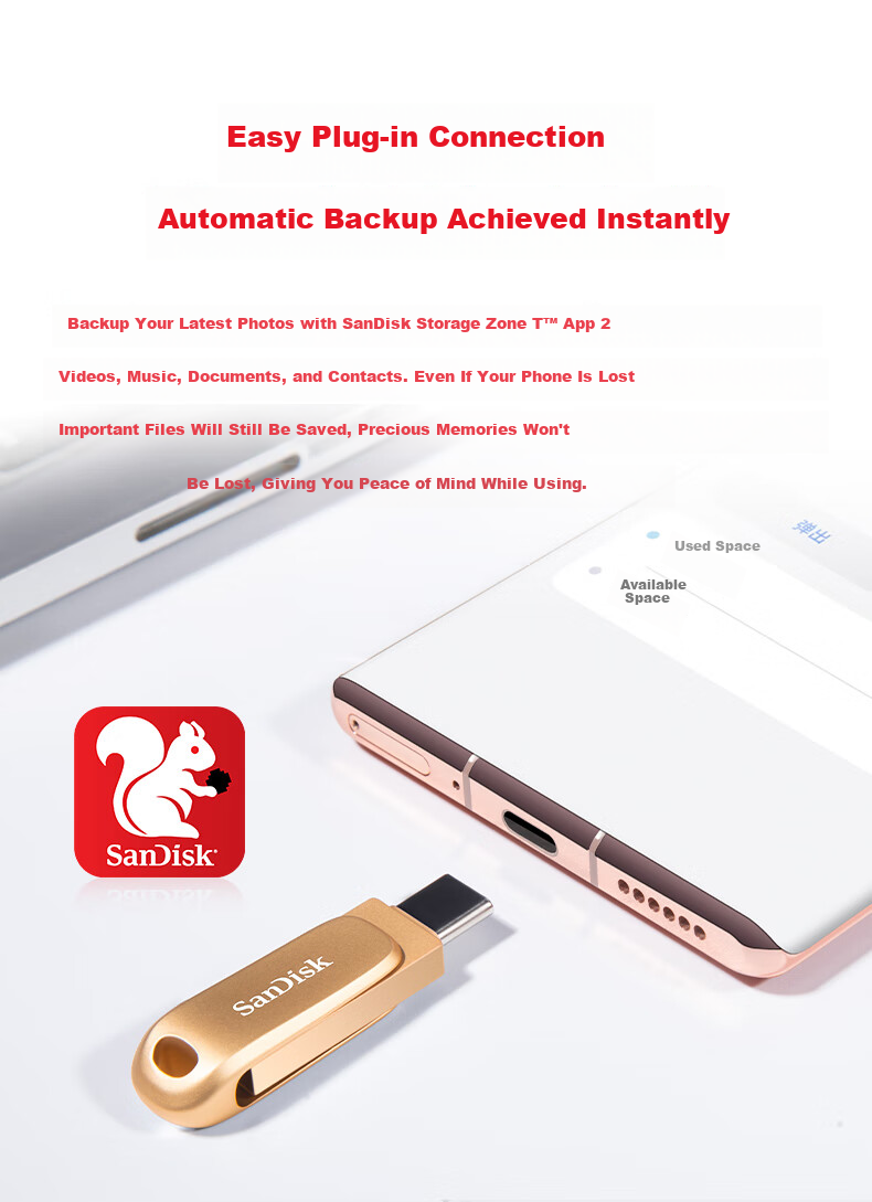 SanDisk 2TB Type-C USB 3.2 Flash Drive DDC4 400MB/s High-Speed Mobile and PC Dual Interface Metal Large Capacity USB Drive 4