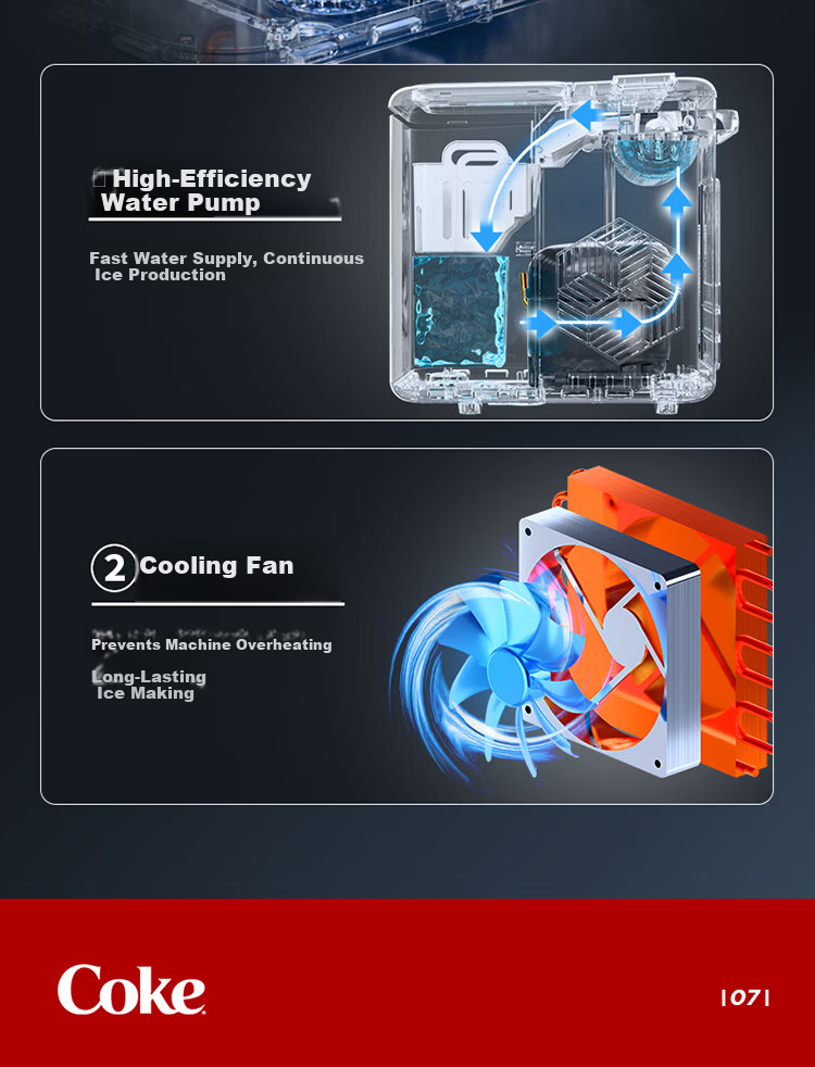 Coca-Cola Home Use Small Fully Automatic Ice Maker One-Key Cleaning Bullet Ice Mini Dormitory Ice Machine Adjustable Ice Size Portable 1.2L About 100 Ice Cubes AH-18ZB05J 11