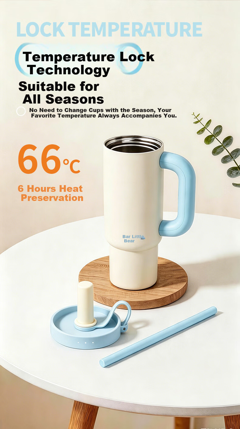 Bear Straw Tumbler Large Capacity Stainless Steel Insulated Water Bottle for Office Men Women Car Student Gift 3