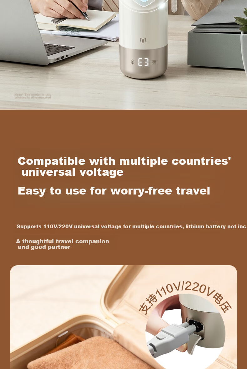 Deli Portable Electric Heating Water Cup 550ml Large Capacity Insulated Kettle Travel Vacuum Insulated Smart Constant Temperature 316L Stainless Steel Inner Liner 16
