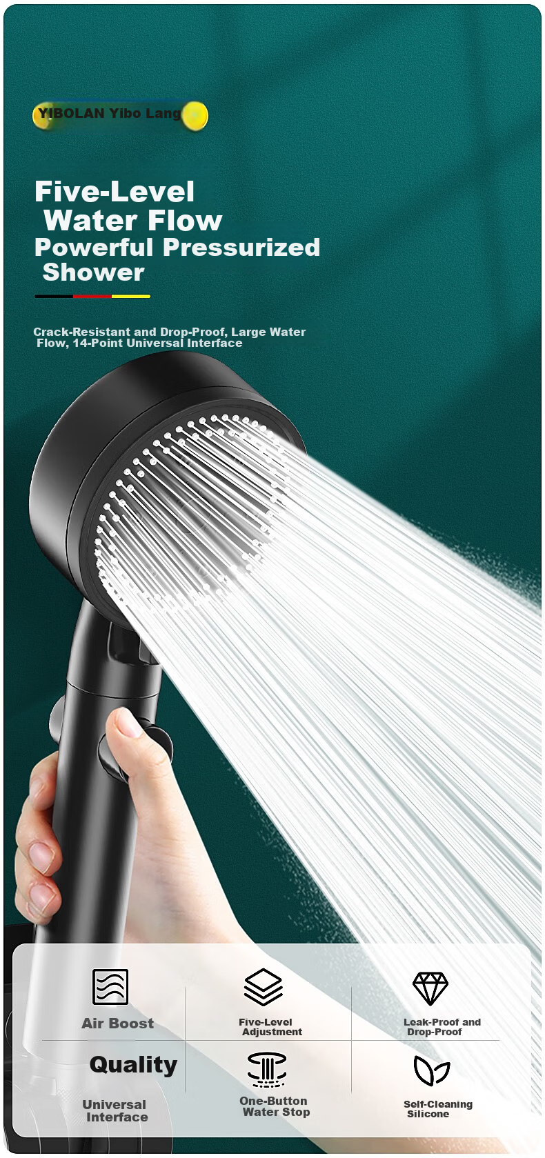 Yibailang High-Pressure Shower Head Handheld Bathroom Large Water Flow Shower Heater Sprayer 3
