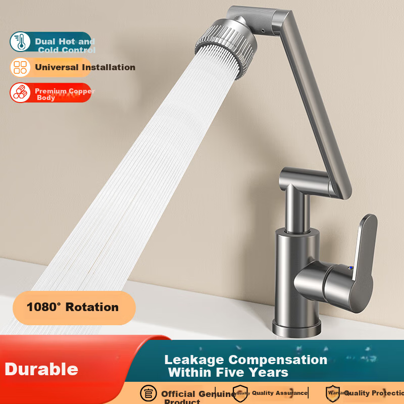 Denwalk [Germany] Basin Faucet Kitchen Bathroom Mechanical Arm 360° Rotation Hot and Cold Splash-proof Universal Faucet for Home Use