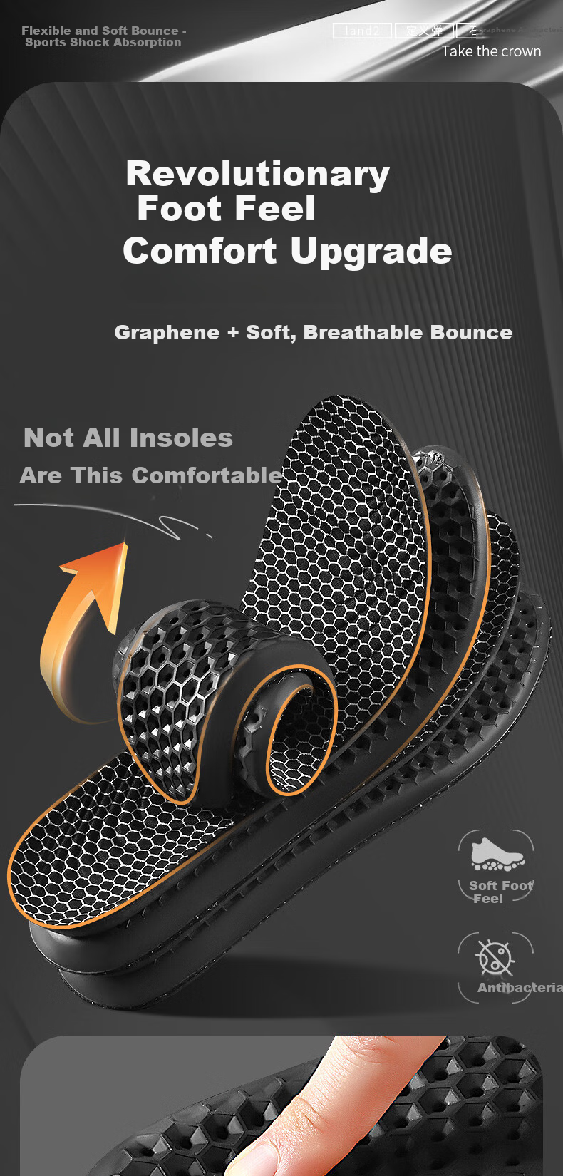 Footprint Tribe Graphene Antibacterial Deodorant Insoles for Men Breathable Sweat-Absorbing Comfortable Long-Standing Military Training Special Size 35-36 2