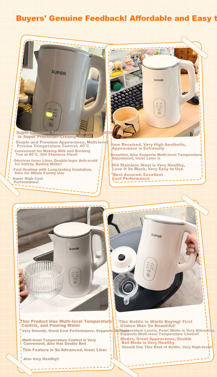 SUPOR 2.5L Electric Kettle Water Boiler Temperature Control Kettle One-Touch Keep Warm Milk Warmer Double Steel Body Titanium Seamless Inner Liner SW-25J101P 1