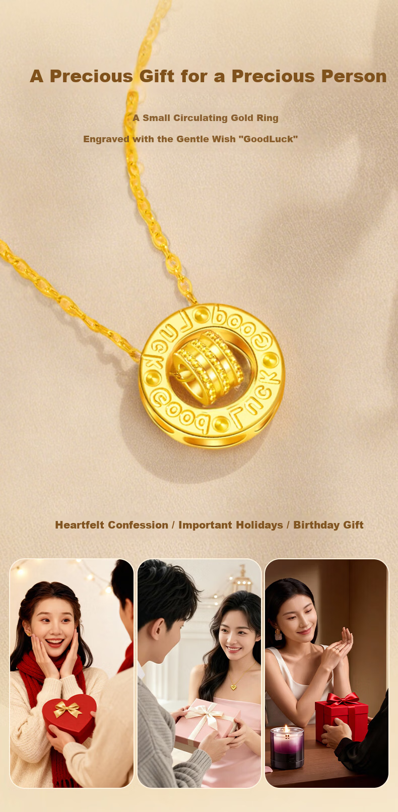 Lao Feng Xiang 925 Silver Double Ring Slim Waist Necklace Premium Möbius Pendant Gift for Girlfriend Valentine's Day 5