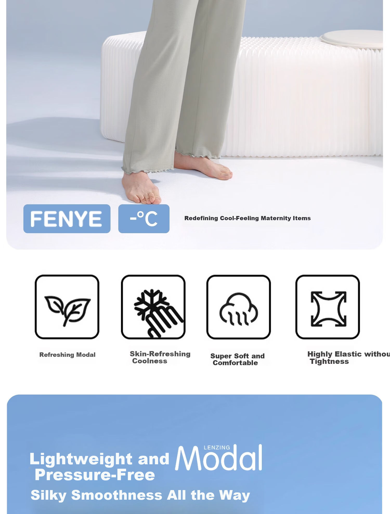 FENYE Maternity Sleep Pants Summer Thin Soft Modal Home Pants Adjustable Pajama Pants Green L 2